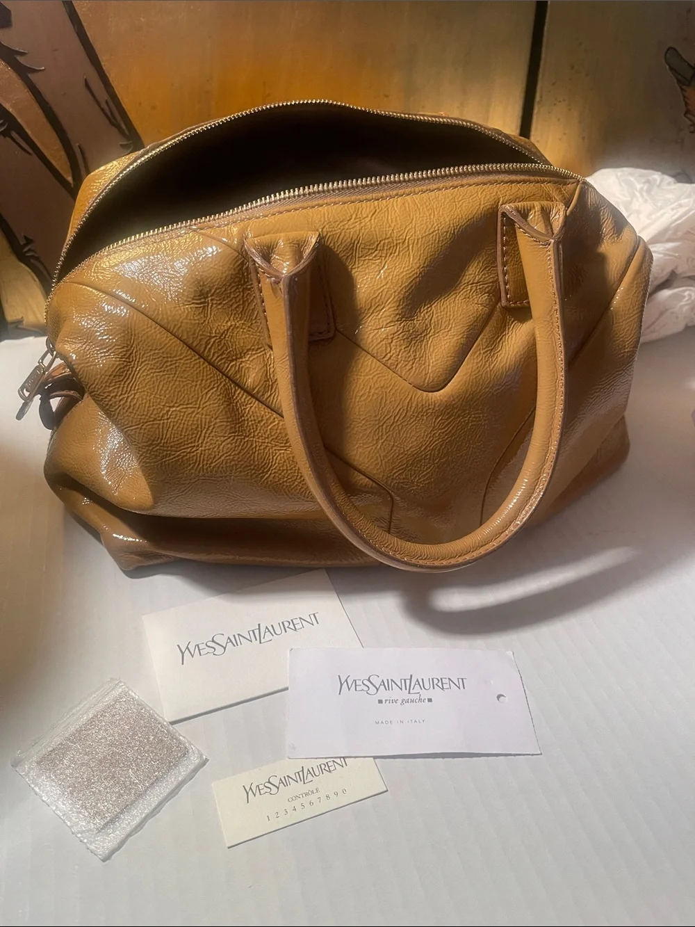 YSL Classic Tan Leather Bag in vintage excellent condition